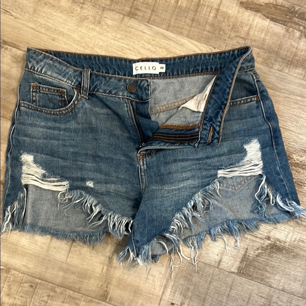 Cello Blue Jean Shorts Distressed Raw-Edge
